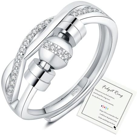HEEYA Donna Anti Stress Anello Argento 925 Fidget regolabile Anxiety Ring Aprire Zircon Cubic Ruotante Femminile