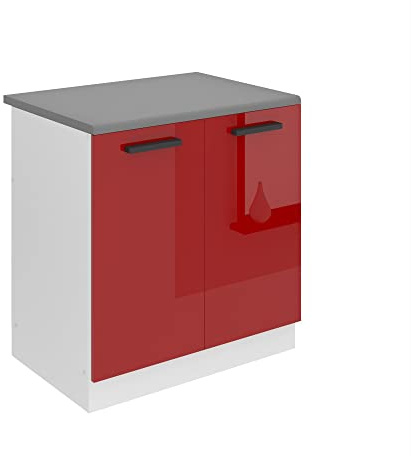 Belini Spülenschrank SDZ 80 cm, mit Arbeitsplatte, Rot Hochglanz | Unterschrank Küche, Spülenunterschrank, Küchenunterschrank Breite, mit 2 Türen