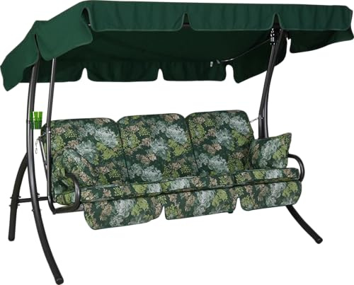 ANGERER Hollywoodschaukel Comfort grün geblümt | Gartenschaukel Made in Germany, Schaukel zum Sitzen, Liegen und Entspannen, inklusive Bett-Funktion, einfache Montage