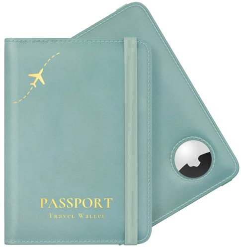 Stouchi Airtag Passport Holder – Track Your Passport, RFID Blocking Travel Wallet for Women, Slim All-in-One Organizer for Secure International Travel (Sky Blue)