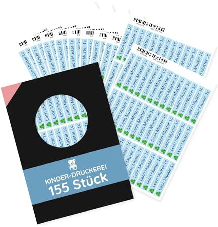 Namensaufkleber Schulstart, 155 Stück personalisiert, 49x8 mm, matt | das Set zum Schulstart & zur Einschulung, matt & wasserfest, für Stifte, Hefte, Schulsachen & Schulranzen