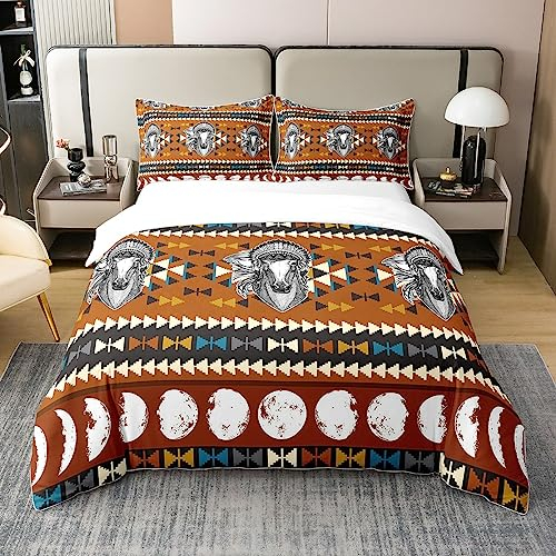 100% Baumwolle Western Pferd Tröster Bezug 155x220 Südwest Boho Bettwäsche 100% Baumwolle Set Moon Phase Bohemian Bettbezug Bunte Geometrische Dreieck Quilt Cover Cowboy Zimmer Dekor 1 Kissenbezug
