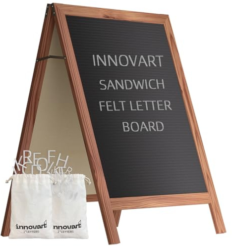 INNOVART A-Frame trottoarskylt 102 cm x 66 cm, smörgås filt bokstavstavla med utbytbara bokstäver, dubbelsidig filt bokstavstavla, fristående bokstavstavla staffli för restaurang, affärer, bröllop,