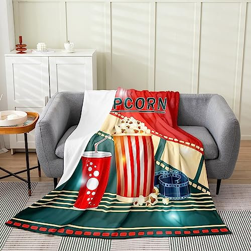 Movie Night All Season Bed Blanket Girls Queen 90x90 Popcorn Plush Throw Blanket For Kids Women Men Ultra Soft Home Theater Flannel Fleece Blanket Movie Theater Decor Room Decor