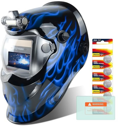 TRQWH Auto Darkening Welding Helmet with Light Solar Powered True Color Welding Hood 2 Arc Sensor Wide Shade 9-13 Welding Mask with Extra Grinding Mode Weld Helmet (Blue)