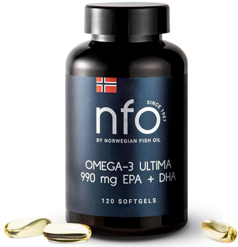 NFO OMEGA 3 ULTIMA [120 Kapseln] Norwegische Fischöl Kapseln mit höchster Konzentration EPA & DHA als TG & Vitamin E, Fischöl Omega 3 Kapseln hochdosiert, Omega 3 Öl Aminosäuren Komplex hochdosiert