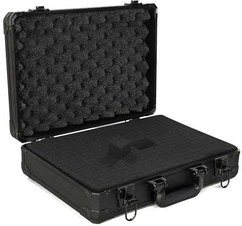 ITHWIU Aluminium-Tragetasche, 38,1 x 28,9 x 15,2 cm, ideal für Mikrofon- und Kamera-Ausrüstung, DJ-Mixer-Hülle mit anpassbarem vorgewürfeltem Schaumstoff, Schwarz