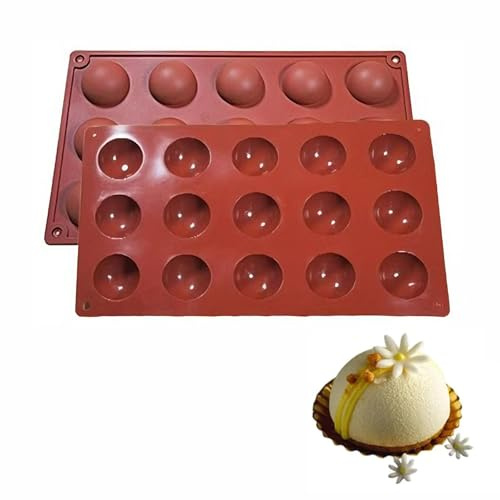 CTForest 2 confezioni Stampo da Forno in Silicone, 15 Piccoli Fori Stampi per Cioccolato, Stampi per Torte Semisferiche, Strumenti per Pasticceria per Sagre, Ricorrenze, Feste(Rosso Mattone)