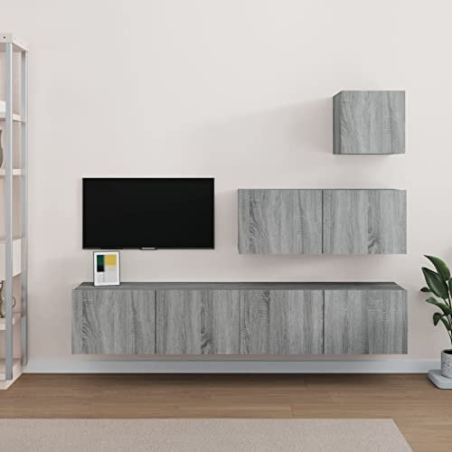 ARKEM 4-TLG. TV-Schrank-Set Grau Sonoma Holzwerkstoff Tv Regal Fernseher Schrank Tv ErhöHung