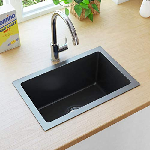 AUVYI Handgefertigte Küchenspüle Schwarz Edelstahl 44x29x20cm Küchenarbeitsplatte Arbeitsplatte Küche Waschbecken Ausgussbecken Spülbecken Spüle ohne Unterschrank Kitchen Sink Küchenspülen