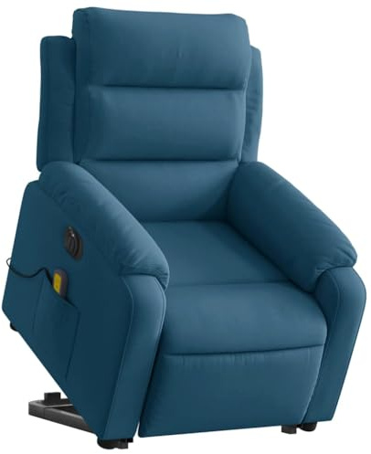 vidaXL Massagesessel, Sessel mit Aufstehhilfe Elektrisch, Relaxsessel mit Liegefunktion Vibrationsfunktion, Fernsehsessel Liegesessel Aufstehsessel, Blau Samt