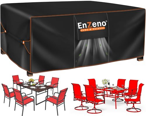 Enzeno Funda Mesa Exterior Impermeable,Funda Muebles Exterior Impermeable 160x90x74cm,Cubierta Conjunto Jardin Aplicable a Mesa y Sillas,Anti Viento, Anti UV