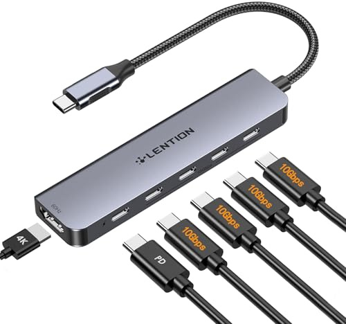 LENTION USB C Hub 10Gbps with 4K@60Hz HDMI, 4 USB-C in USB 3.2 Gen 2x1, PD 100W, Adapter for Windows PC, 2025-2016 MacBook Pro/Air, iPhone 17-15, Other Laptops with Thunderbolt 3/4 Port (CE33, Gray)