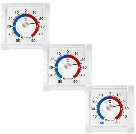 Lantelme 3 Stück Kühlschrankthermometer Set beideseitig selbstklebend und justierbar Temperatur +/- 50°C Analog Bimetall Thermometer für Kühlschrank Gefrierschrank Kühltheke