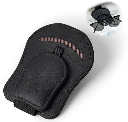 WUFANC Brillenhalter für Auto Sonnenblende, Magnetischer Leder Brillenhalter Clip, Leder Sonnenbrillen Halterung für Auto Visier Zubehör, Ticket Karten Clip, Brillen Halterung Geschenke (Schwarz)