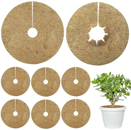 Zocipro 8Pcs Coconut Mulch Mats, 20cm Coconut Fibers Tree Mulch Ring Protector Mat, Natural Protector Root Soil Cover for Flower Pots, Landscaping, Indoor Outdoor Plants