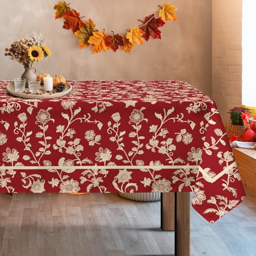 Arquiel Tischdecke Rechteckige Florale, Abwaschbar Tischtuch Hochwertig, Tischtuch Rot Wasserabweisend Tischdecke für Party Feiertage Esstisch Zuhause Hochzeit Festival(140 x 180 cm)