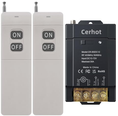 Cerhot Control remoto inalámbrico de 3000m, DC 12V/24/36/48/72V, 30A, interruptor de luz RF para automóviles, motocicletas, sistemas de seguridad, puertas enrollables, cercas（3000m 2V1 DC 12V-72V）
