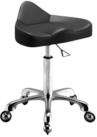 JAVPTAV Sattelhocker mit Rollen, Leder, Verstellbarer Hocker mit Rollen, höhenverstellbar, Dicke Sitzpolsterung, Perfekter Rollhocker(Black)