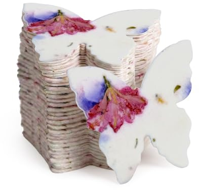 Seed Bloom 50 pezzi di piccoli semi di carta rosa e viola a forma di farfalla – Scrivibile e piantabile, seme di fiori selvatici, regalo per la mamma per la Festa della Mamma, ideale per matrimoni