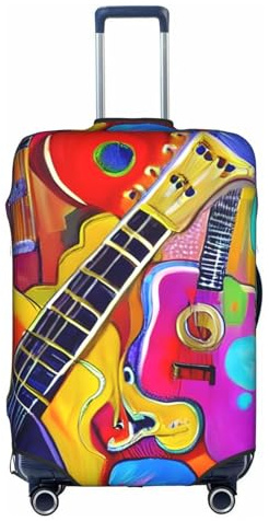 SHuWeiD Gepäckabdeckung mit Aufdruck von Akustik- und Gitarren-Motiv, Polyester, waschbar, Reisekoffer, Weiss/opulenter Garten, Medium