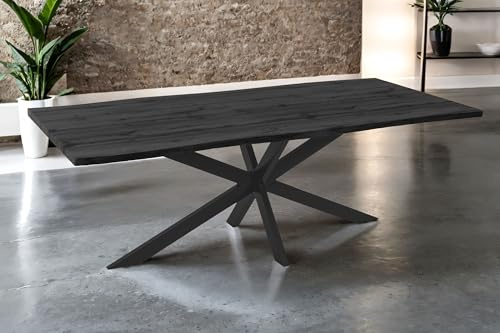 SAM Esstisch Josy 220x100 cm Holz-Optik Grau Spider-Gestell schwarz