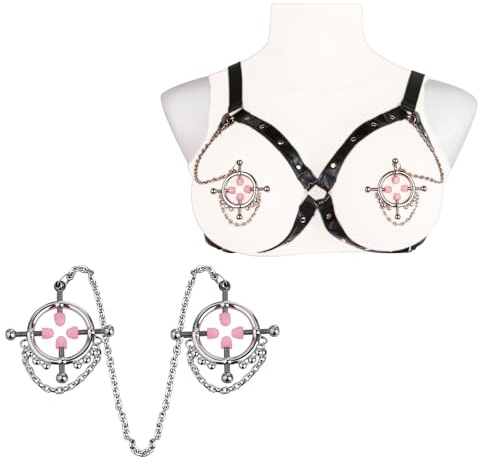 SMGKB Edelstahl Nippelklemmen mit PU-Schultergurt,Bruststimulatoren Für Frauen und Männer,Verstellbar,Brustwarzenklemmen mit Kette,Brustklemmen Nipple Clamps Sexspielzeug Für Frauen und Männer