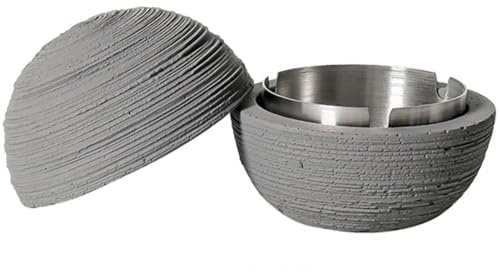 Cutfouwe Cement Desktop Mülleimer mit Deckel - Edelstahl Inneneimer | Winddicht Ø10cm | 3 Farben (Schwarz/Grau/Weiß) | 0.65kg,Grau,A