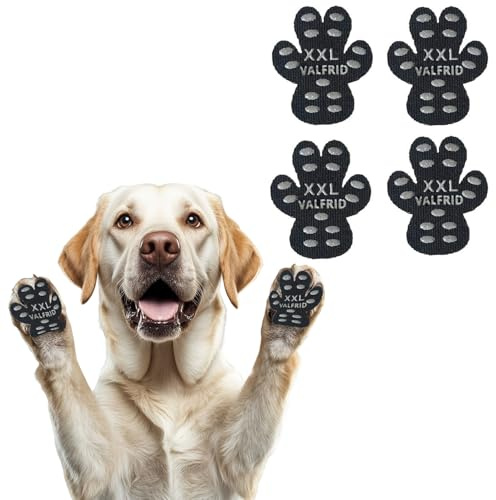 VALFRID Pfotenschoner Anti-Rutsch Premium - rutschfeste Hundepfoten-Pads für Parkett & Laminat - Selbstklebende Pfotenprotektoren als Alternative zu Hundesocken/Schuhen 60 Stück (15 Sets) XXL