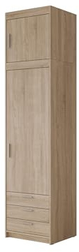 Mirjan24 Kleiderschrank Elena 1D3S, Drehtürenschrank mit 3 Schubladen und 4 Einlegeböden, Schrank für Flur, Farbauswahl (Sonoma Eiche, Mit Schrankaufsatz.)