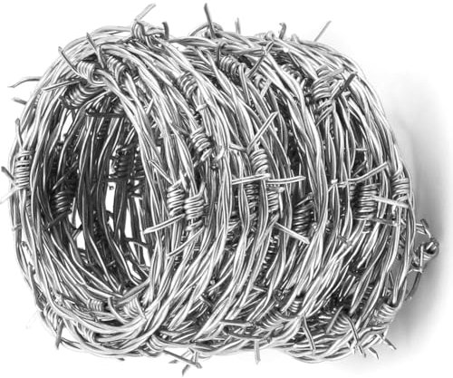 4 Point Barbed Wire Fence, Barbs Barbed Wire Galvanised Roll, Barrier Wire Roll Razor for Balcony Garden Baseball Bat Or Crafts,2.5mm,200m(656ft