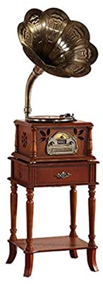 Gramophone, Vintage Retro Big Trumpet Speaker Gramophone Bluetooth Record Player Radio Stereo Sound Box Mini Wireless Speaker Walnut Color kxtmm