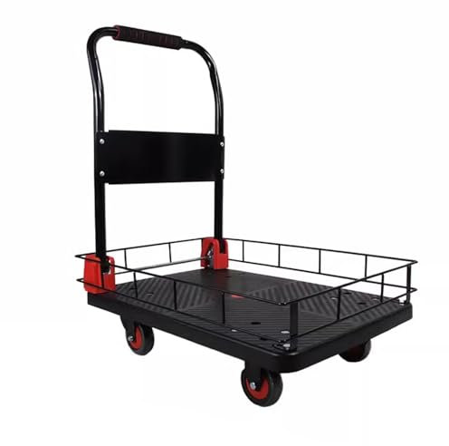 Chariot à plateforme pliable avec cage amovible, 4 roulettes pivotantes pour une manœuvre facile, idéal pour l'entrepôt et le transport de bagages