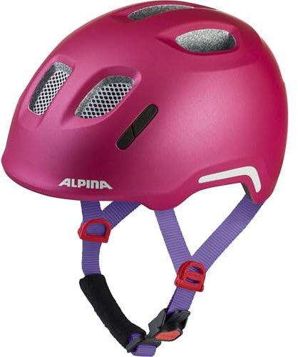 ALPINA XIMO 2 Flash – Casco de Ciclismo Ligero y Seguro para niños con LED Integrados - Deep Rose Violet Matt - 47-51