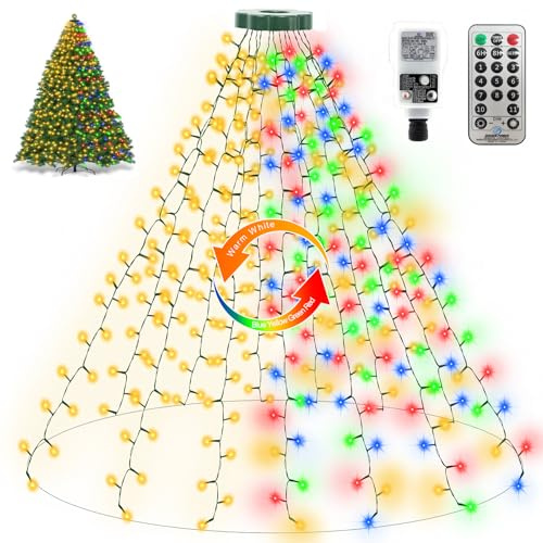 ZAIYW Luces para árbol de Navidad, 2.5 m, 16 hebras, 400 luces LED que cambian de color, luces de Navidad con temporizador de anillo, luces de hadas impermeables para decoración de Navidad en