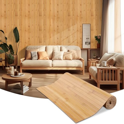 LSGCQ Bambus-Wandpaneele Wandverkleidung Innen für Wanddeko Wohnzimmer Büro Kücheninsel (0,4×2,4m, karbonisiert)