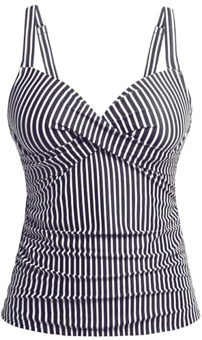 Women's Underwire Tankini Top Only - Push Up Swimsuit Top with Bra Support Tummy Control Bathing Suit Top No Bottom 2025 Black Striped M