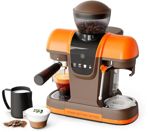 Macchina per caffè espresso da 20 bar con macinino e bacchetta a vapore, macchina da caffè semi automatica, controllo intelligente della temperatura NTC, portafiltro in acciaio inossidabile da 58 mm