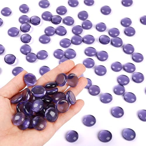Deepton Glass Pebbles, 17-19mm Glass Beads for Vases Approx 500g, Flat Glass Stones Purple Sparkling Glass Pebbles for Vases Aquarium Landscaping Flowerpot Filler Table Scatter Gems (purple 100Pcs)