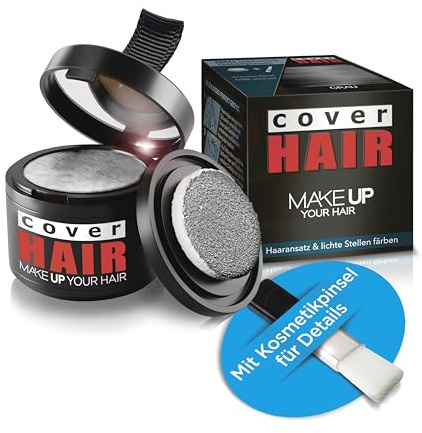 COVER HAIR Polvo de raíz en color gris (4 g) – Polvo para el pelo para una rápida e invisible laminación de la raíz, engrosamiento del cabello y cubrir canas, resistente al viento y al agua