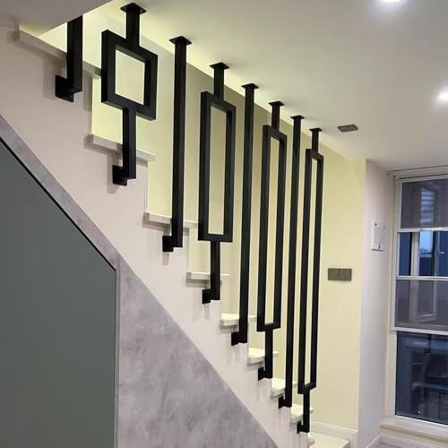 Balustrade de sécurité en forme de L pour escalier montée au plafond en fer forgé noir mat - Balustrade décorative pour villa balcon - Barre simple antidérapante (150 cm)