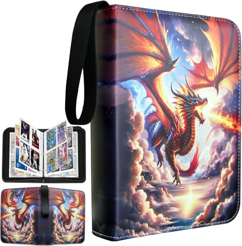 Pokemon Card Binder - Fire Dragon Trading Card Binder - 4 Pocket Zipper Binder with 400 Pockets, Ideal for Boys, Girls - Collectible Trading Card Albums (Fire Dragon, 4 Pocket)