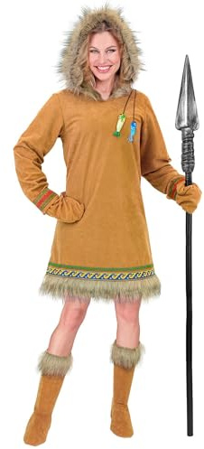 W WIDMANN MILANO Party Fashion - Costume Inuit pour femme, 3 pièces, robe à capuche, gants et couvre-bottes pour carnaval
