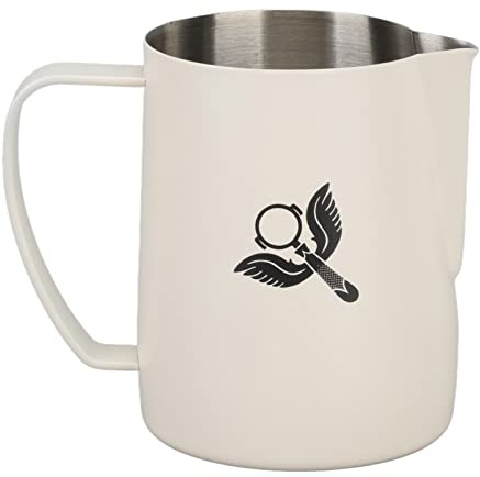 Nikou VASO ESPUMA PARA CAFÉ DE ACERO INOXIDABLE CON PICO BOCA DE ÁGUILA Y ASA DE LAZO 600ML (Blanca)