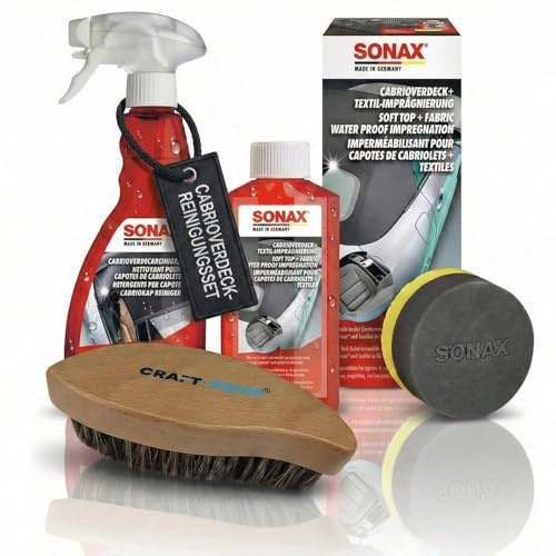 3 teiliges Cabrio-Verdeckreinigungs-Set: SONAX 250ml Cabrioverdeck Imprägnierung + Cabrioverdeckreiniger 500ml + Craft-Equip Lederbürste zur schonenden und gründlichen Reinigung ihres Cabrioverdecks