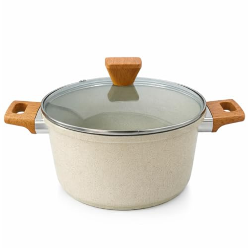 HOMSMYTH Forged Aluminium Stockpot with Glass Lid – Non-Stick, Induction Compatible Cooking Pot Cookware 20cm/24cm/28cm | Casserole Dish for Home & Professional Cooking (24cm (4.5 litres))