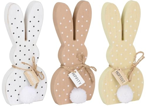 Bambelaa! Osterhase Deko Holz 3er Set Ostern Osterdeko Tisch Innen Hasen Pärchen Dekoration Osterhasen Figuren Osterdekoration Tischdeko Frühling Esstisch Osterhäschen 3 Farben (ca. 9 x 1,5 x 19 cm)