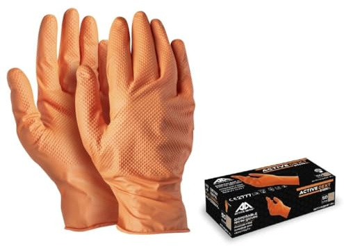 Generico Guantes desechables Active Dext D3680 naranjas talla L 50 uds. Extra resistentes con superficie diamantada | 8,5 gramos