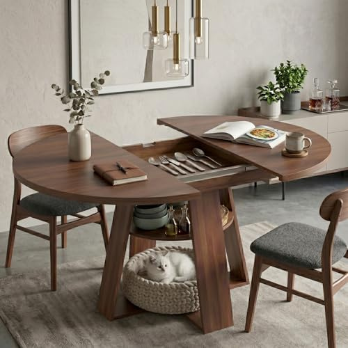 Lumivortex Mesa de Comedor Extensible de Madera, Mesa de Cocina 100 cm-140 cm, Mesa de Comedor para 2-8 Personas, Mesa Extensible con Tablero Extraíble, Estructura de Madera
