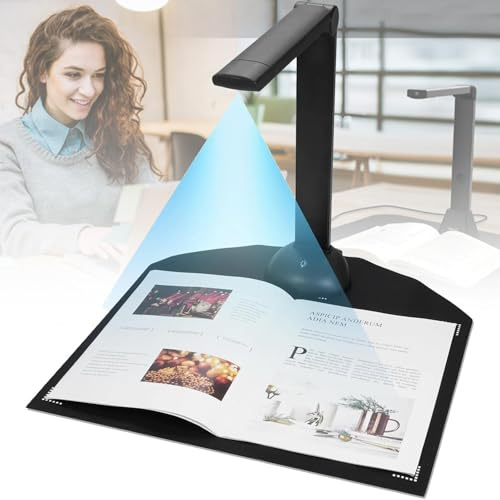 XYFGODEM Boka skanner med kamera för dokument, A3 och A4-storlek, LED-fyllningsljus, högupplöst, 16 megapixel, hastighetsskanning, USB-port, kompatibel med Windows för